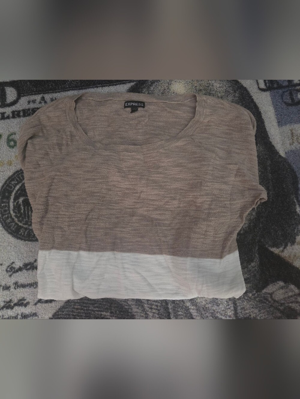Express Colorblock Knit Top - White and Taupe